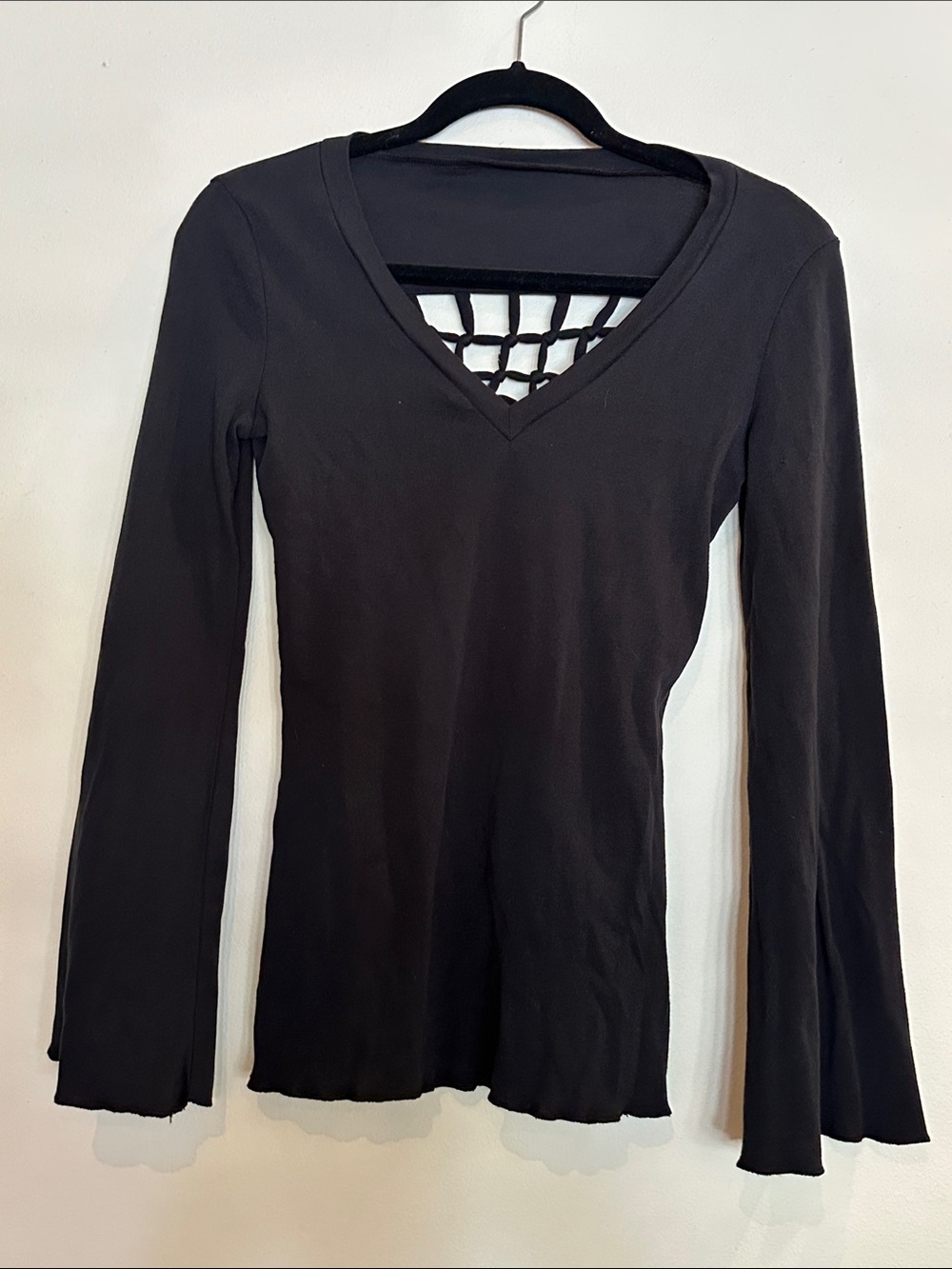 CHASER Black Long-Sleeve V-Neck Top with Lattice Back